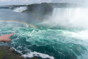 Niagara Falls with rainbow and boats