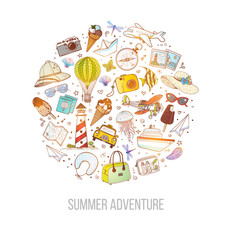 Travel doodles on white background. Vector illustration