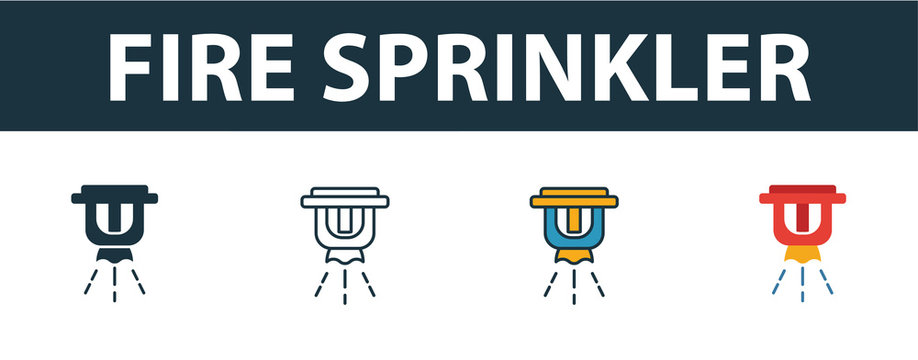 Fire Sprinkler icon set. Premium symbol in different styles from fire safety icons collection. Creative fire sprinkler icon filled, outline, colored and flat symbols