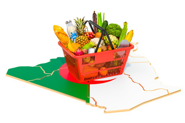 Market basket or purchasing power in Algeria concept. Shopping basket with Algiers map, 3D rendering