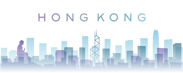 Obraz premium Hong Kong Transparent Layers Gradient Landmarks Skyline