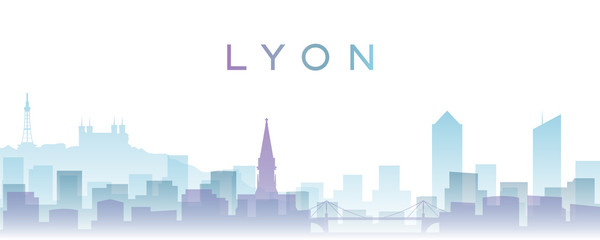 Lyon Transparent Layers Gradient Landmarks Skyline - obrazy, fototapety, plakaty