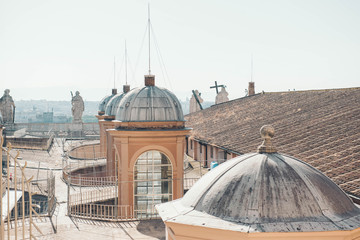 Detail of the St Peter's Basilica in Vatican City, Rome. On the roof of St. Peter's Basilica at...