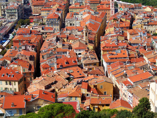 Panoramic view of the city of Nice. View of the architecture of the city. Roofs of the city with tiles.