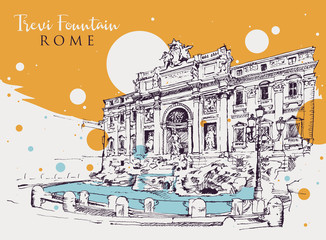 Plakat Drawing sketch illustration of the Trevi Fountain in Rome