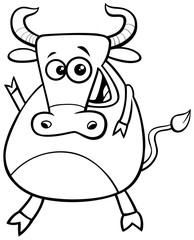 bull farm animal character coloring book page