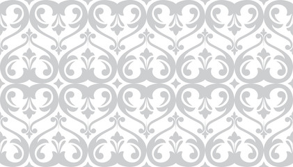Wallpaper in the style of Baroque. Seamless vector background. White and grey floral ornament. Graphic pattern for fabric, wallpaper, packaging. Ornate Damask flower ornament.