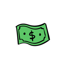 Dollar bill doodle. Cash money symbol. Hand drawn illustration.
