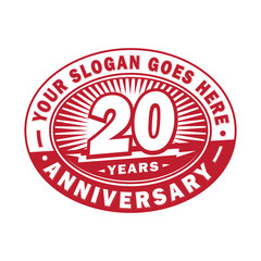20 years anniversary design template. 20th logo. Red design - vector and illustration.