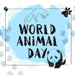 World Animal Day. With cute little baby panda and jumping fox. Sketch and doodle style. © lazyintrovert