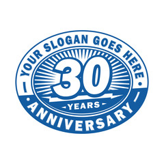 30 years anniversary design template. 30th logo. Blue design - vector and illustration.