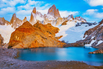 Amazing sunrise view of Fitz Roy mountain. Los Glaciares National park. Argentina.