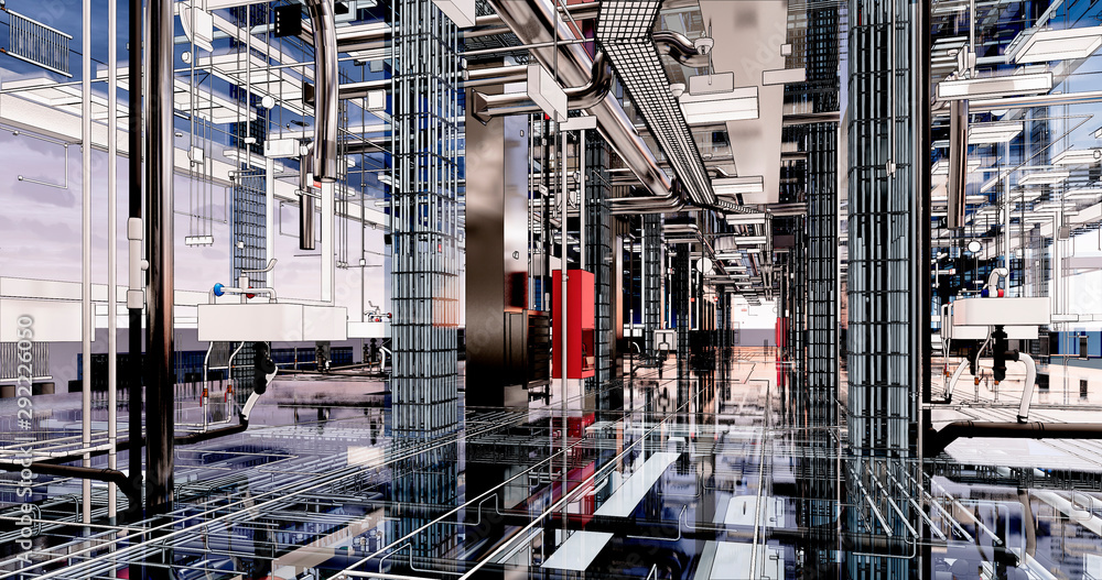 Poster conceptual visualization of the bim model utilities of the building