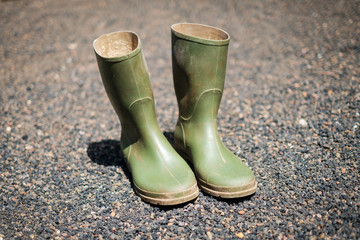 gardening boots, rubber boots in garden isolated