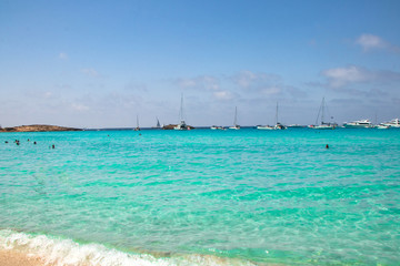 sea and blue sky with pure waters from island formentera