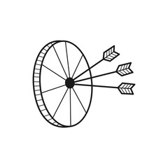 Arrows hitting the center of target. Sketch isolated on a white. Hand drawn of target. Vector illustration.