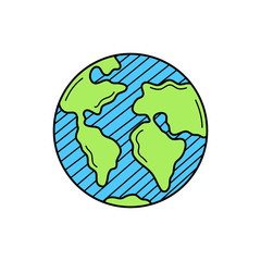 Hand drawn earth isolated on a white. Color sketch of earth. Vector illustration.