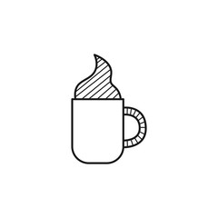Hand drawn mug with coffee isolated on a white. Sketch of mug with coffee. Vector illustration.