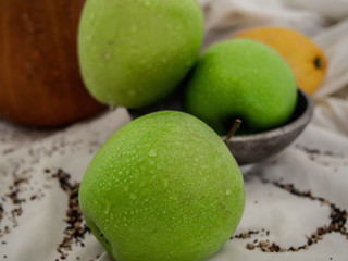 Still life: Apples, lemon and Pumpkin