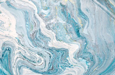 Obraz na płótnie Canvas Blue marble abstract acrylic background. Marbling artwork texture. Liquid acrylic pattern