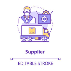 Supplier concept icon. Cargo transportation idea thin line illustration. Parcel shipping. Delivery service. Logistics and distribution. Vector isolated outline drawing. Editable stroke