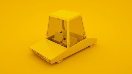 Yellow, isometric low poly cartoon car. 3D illustration