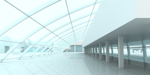 Empty airport interiors, copy space mockup illustration, original 3d rendering