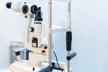 Close up modern ophthalmological laser used for eye surgery on table