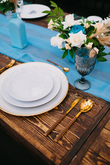 Serving table prepared for event party or wedding