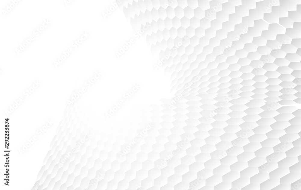 Wall mural abstract white background of embossed surface hexagon,honeycomb modern pattern concept, creative lig