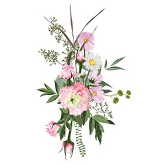 Floral bouquet design element, pink flower and greenery composition. Designer element.