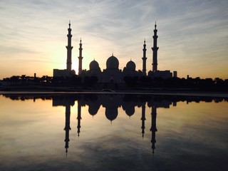 silhouette of the mosque at sunset