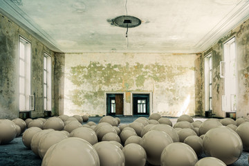 white spheres on the floor