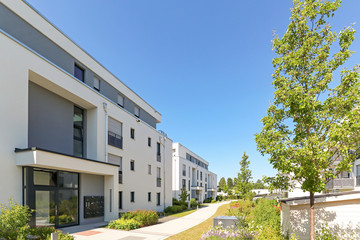 Housing estate with modern residential buildings in the city