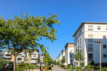 Housing estate with modern residential buildings in the city