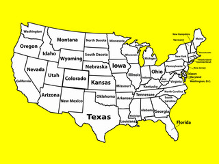 Vector map of United States of America with full names of states