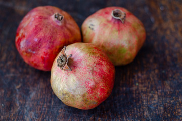 Red and ripe three pomegranate