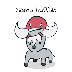 Cute Santa buffalo ,The buffalo dressed as Santa cosplay on christmas day, cute cartoon vector illustration.