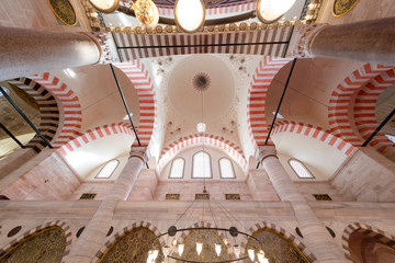 Ceiling view of  Suleymaniye Mosque in Istanbul, Turkey