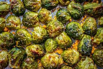 Fototapeta na wymiar Oven roasted brussels sprouts