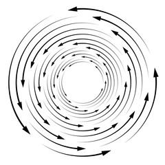 Plexus, wire-frame radial circles with nodes. Geometric spiral for technology, block chain, circuit like themes. Cycle rings design. Swirl, twirl, vortex concentric lines. 