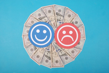 Smiley and sad smiley on kaleidoscope from money.