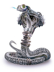 cyberpunk metal and rubber mechanical snake - silver cobra