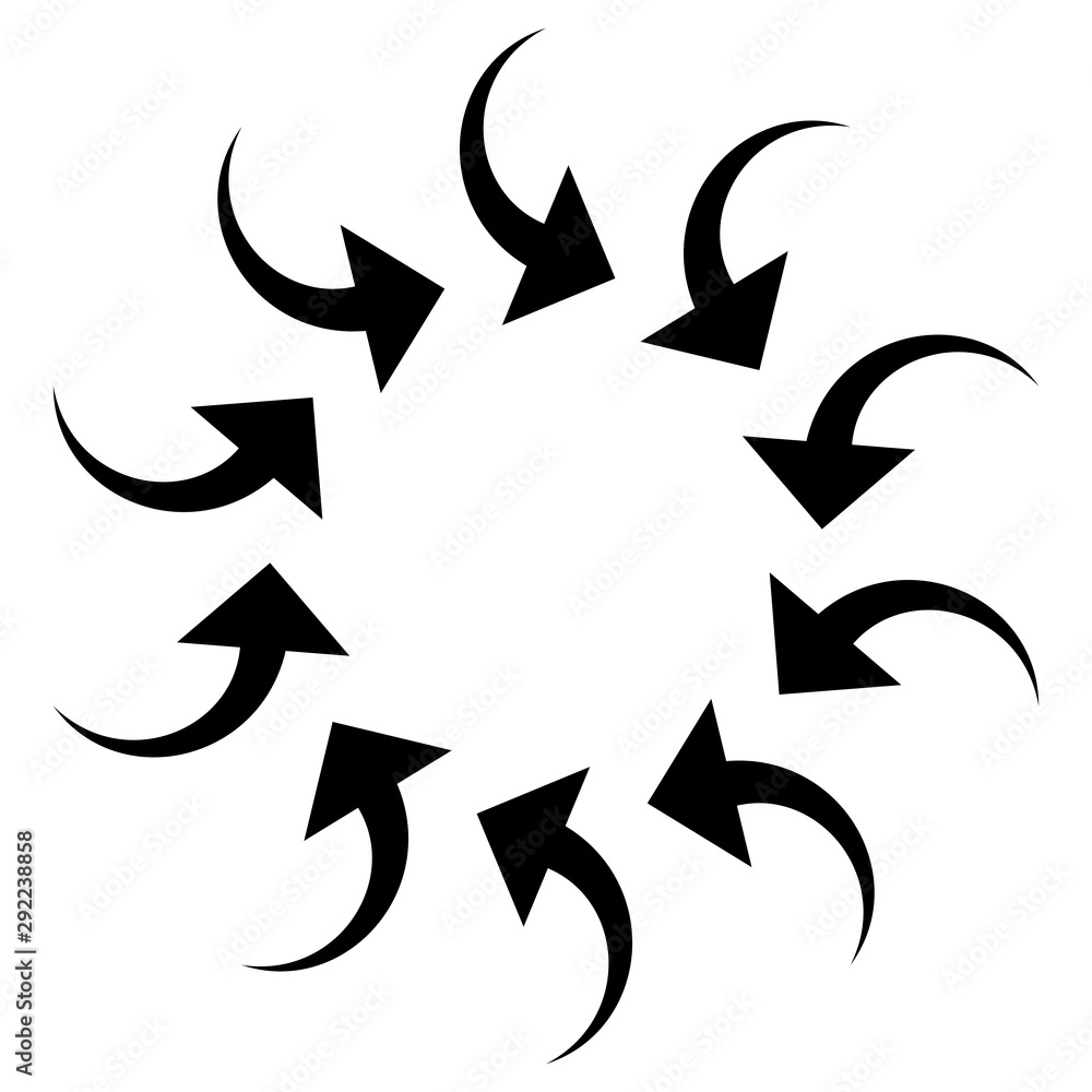 Poster rotate circular, radial arrows for cycle, iteration concepts. concentric pointers for process, proce