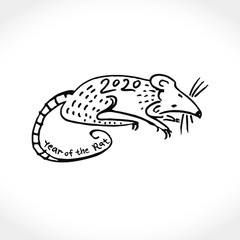 Fototapeta premium Year of the Rat 2020 on the Chinese Calendar. Line art Rat and the inscription. Vector Illustration.