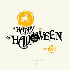 Halloween banner with vector logo. HAPPY HALLOWEEN inscription with pumpkin head. Have a good shopping during the holiday sale!