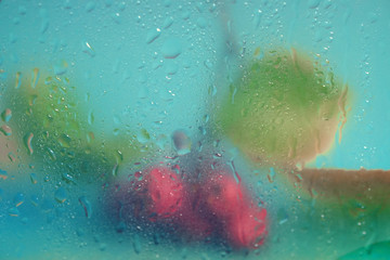 Brunch with red berries and autumn leaves.