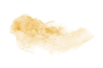 Abstract watercolor background image with a liquid splatter of aquarelle paint, isolated on white. Light orange tones