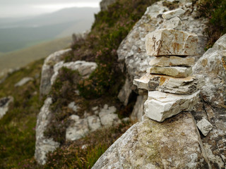 Tower of stones in a mountain, Hiker creation. Connemara, Ireland.