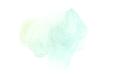 Abstract watercolor background image with a liquid splatter of aquarelle paint, isolated on white.Green and yellow pastel tones